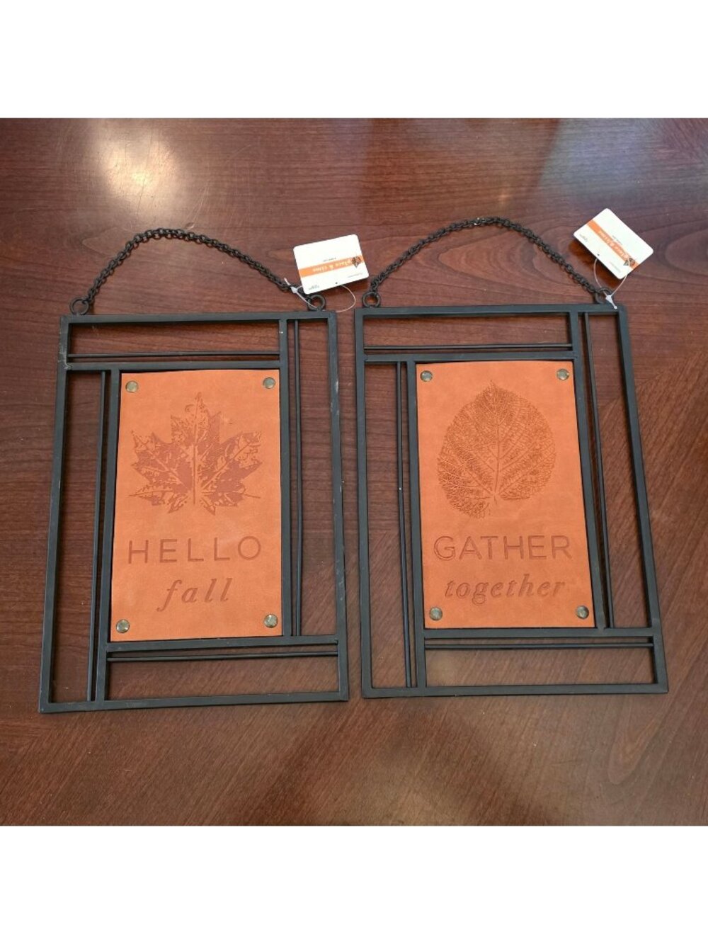 Metal Leather Hanging Wall Decor Leather Panels Autumn Leaves Design NWT